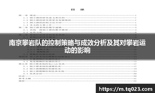 南京攀岩队的控制策略与成效分析及其对攀岩运动的影响